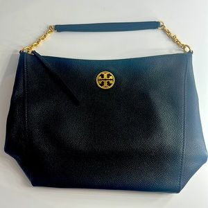 Tory Burch black pebbles shoulder bag with gold hardware